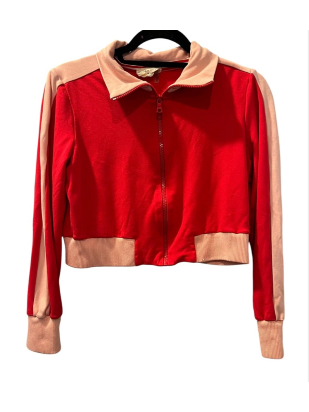 Alice + Olivia AIR Jackson Cropped Track Jacket Red Pink Size Medium Athleisure